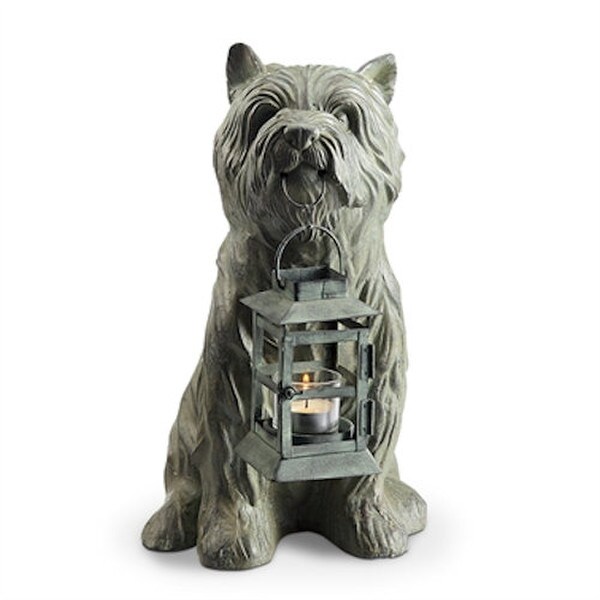Dog carrying lantern in mouth Aluminum Statue Candle holder Sculpture
